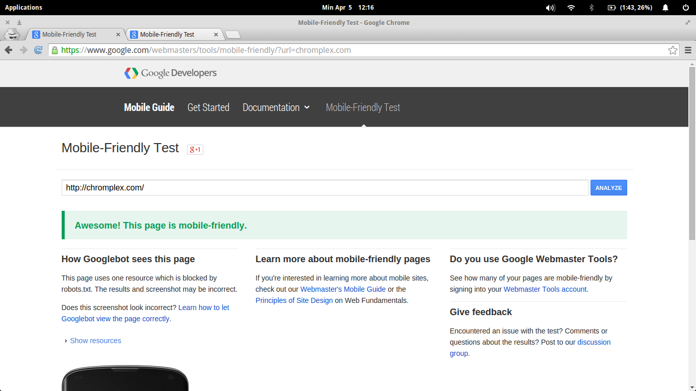 Mobile Friendly Test Chromplex.com