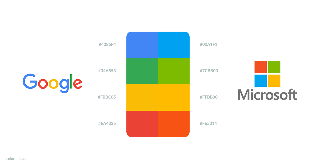 differences color Google and Microsoft logo