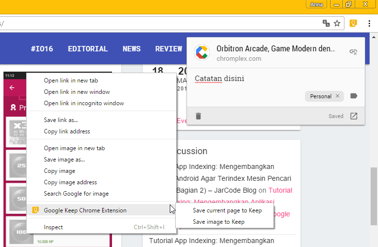 Google Keep Extension