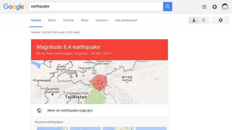 earthquake google search