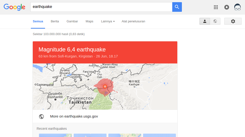 earthquake google search