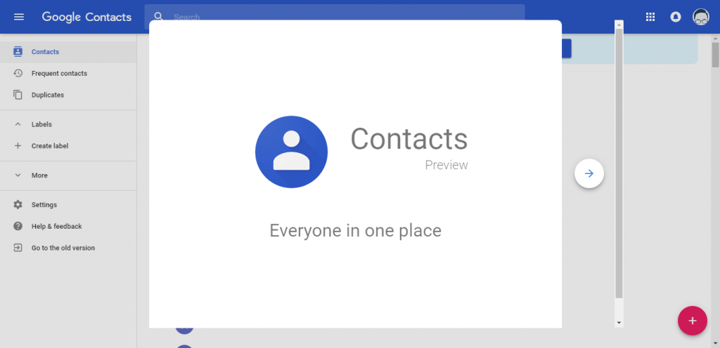 New Google Contacts Web with Material Design